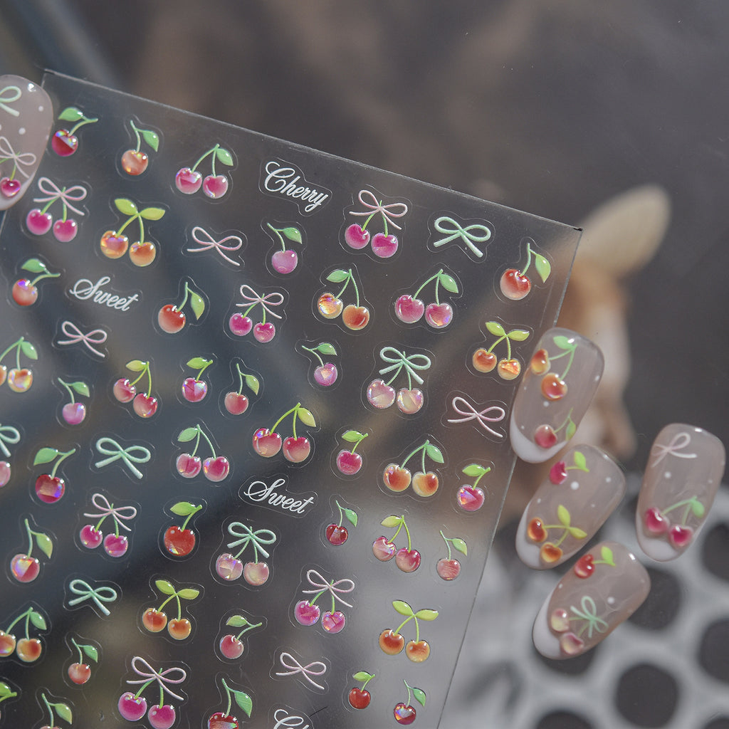 3D Jelly Fruit Nail Stickers - Summer Cherry & Pineapple Decals 5898