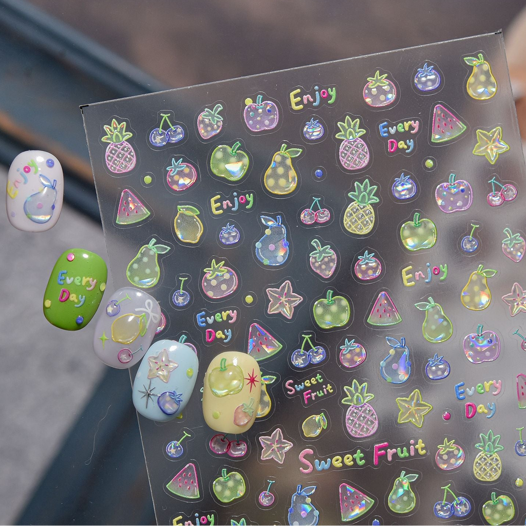 3D Jelly Fruit Nail Stickers - Summer Cherry & Pineapple Decals 5898