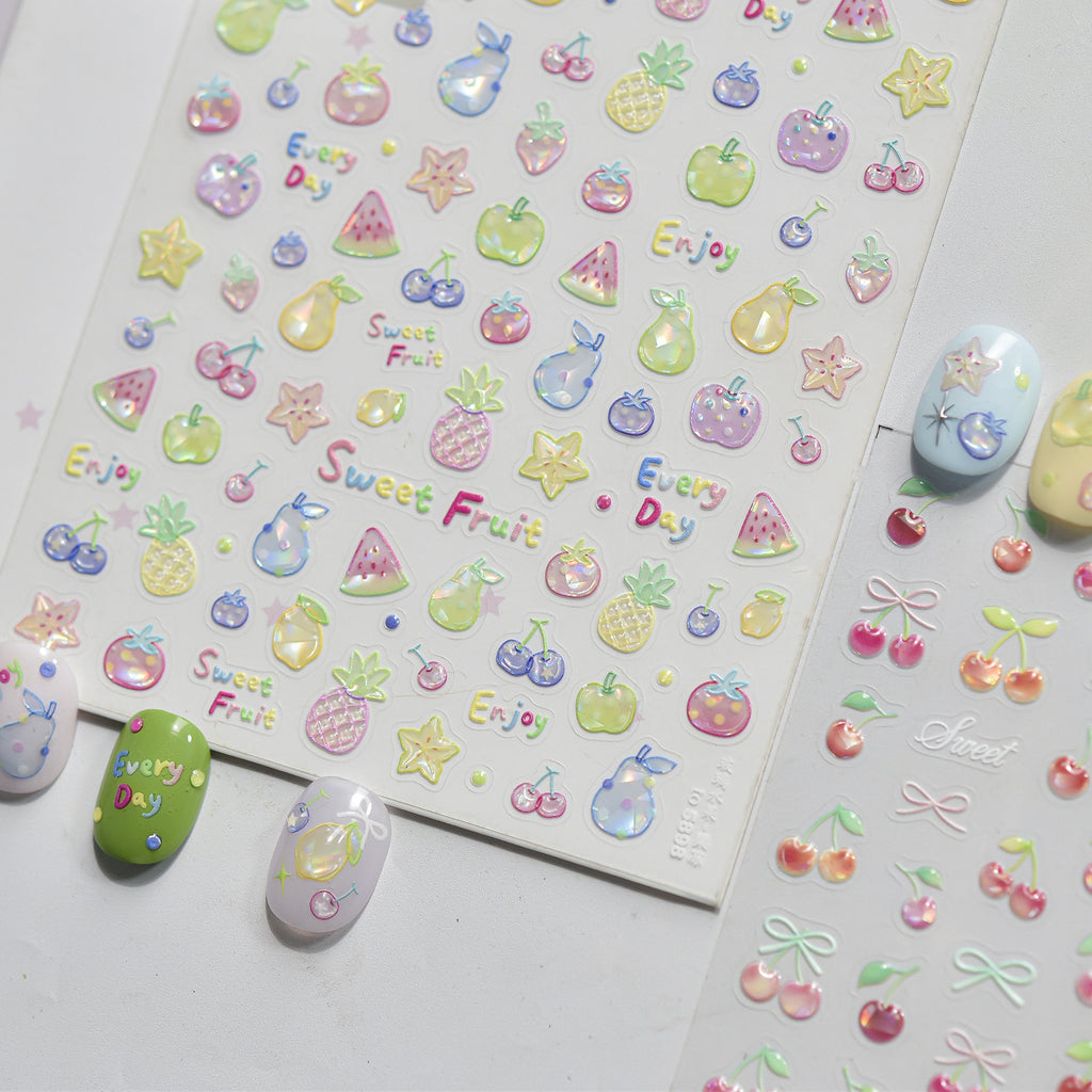 3D Jelly Fruit Nail Stickers - Summer Cherry & Pineapple Decals 5898