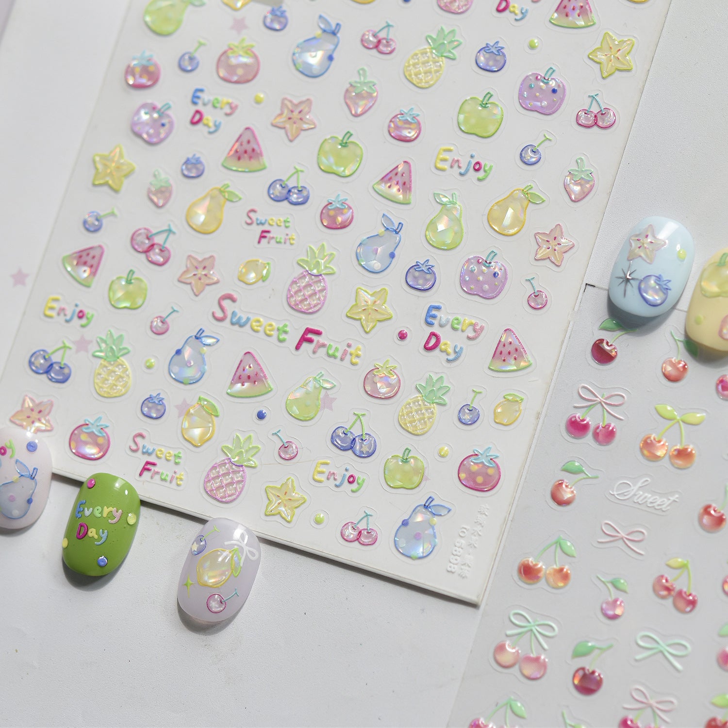 3D Jelly Fruit Nail Stickers - Summer Cherry & Pineapple Decals 5898