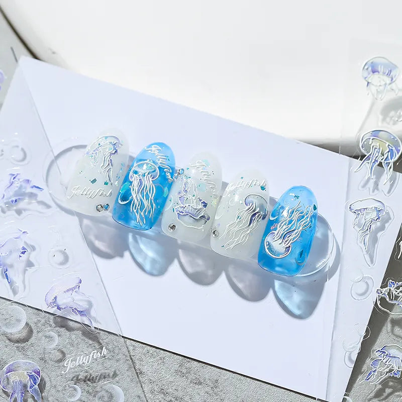 3D Jellyfish Nail Stickers Adhesive Jellyfish Nail Art Decals For Beach Vacation TS1317