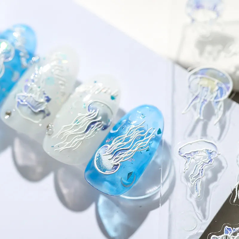 3D Jellyfish Nail Stickers Adhesive Jellyfish Nail Art Decals For Beach Vacation TS1317