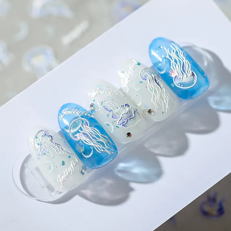 3D Jellyfish Nail Stickers Adhesive Jellyfish Nail Art Decals For Beach Vacation TS1317