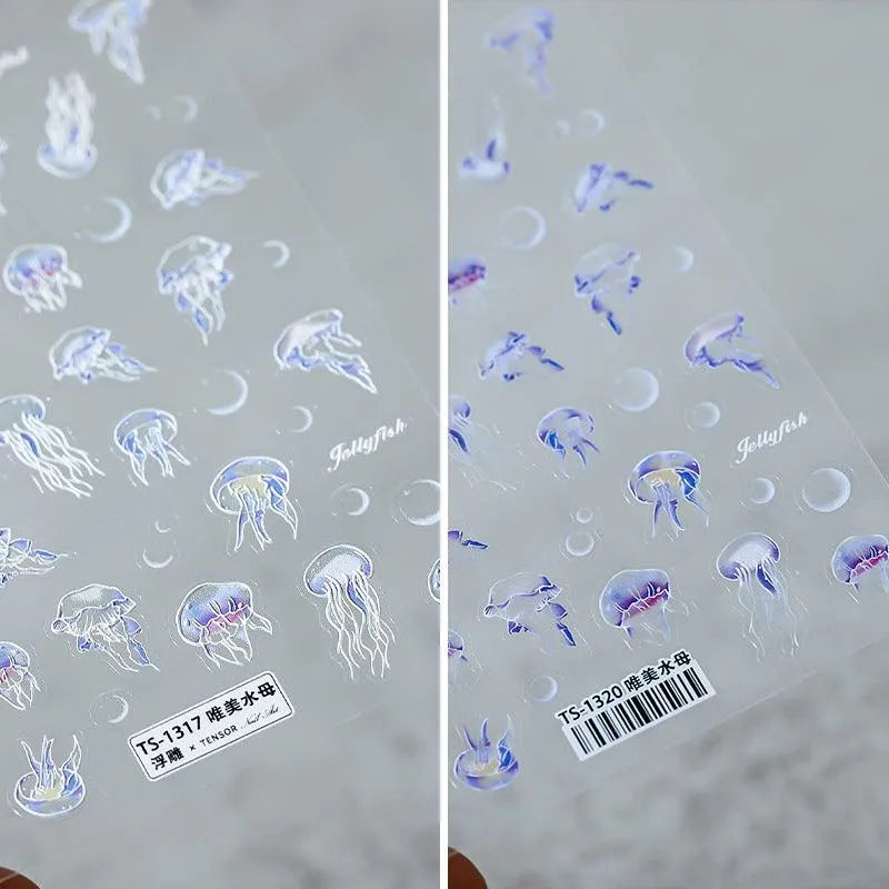3D Jellyfish Nail Stickers Adhesive Jellyfish Nail Art Decals For Beach Vacation TS1317