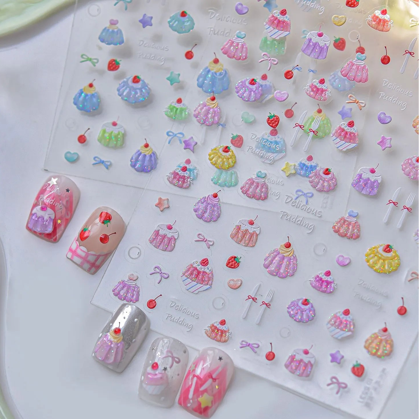 3D Kawaii Dessert Nail Stickers - Coquette Pudding Decals