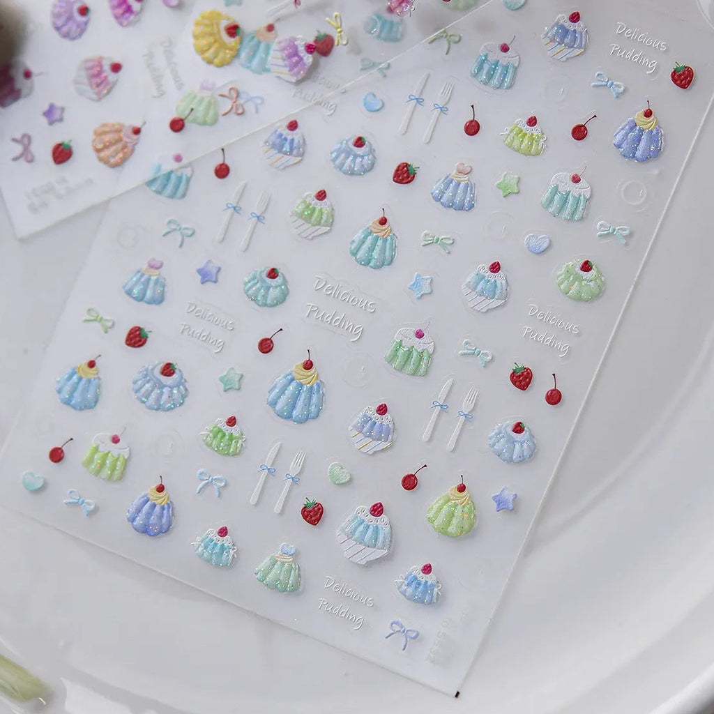 3D Kawaii Dessert Nail Stickers - Coquette Pudding Decals