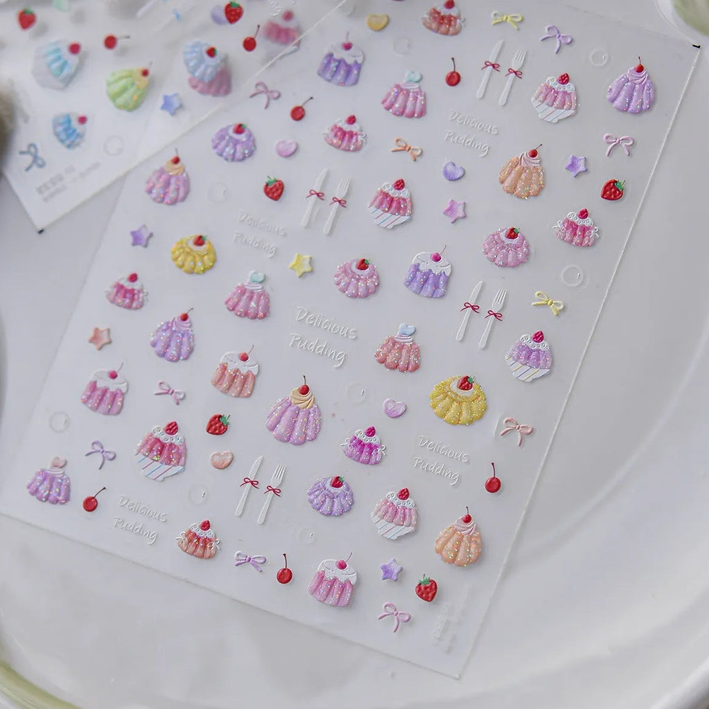 3D Kawaii Dessert Nail Stickers - Coquette Pudding Decals