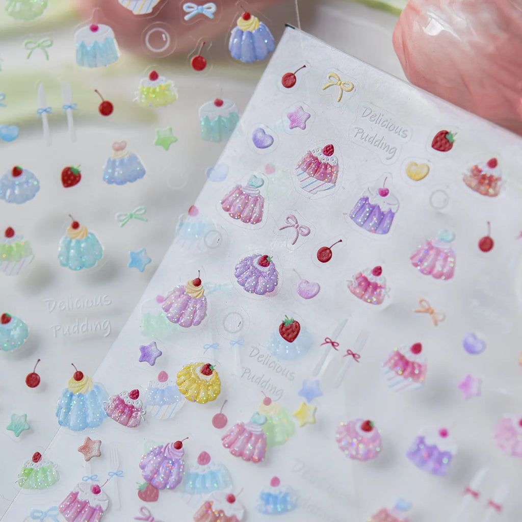 3D Kawaii Dessert Nail Stickers - Coquette Pudding Decals