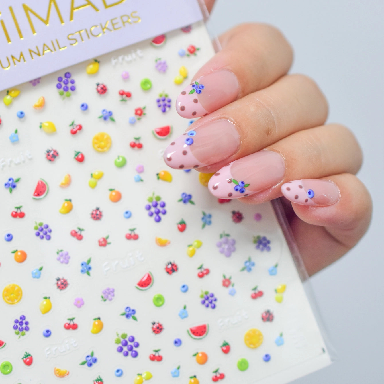3D Kawaii Fruit & Ladybug Nail Art Stickers - Summer Blueberry Grape Decals 5717