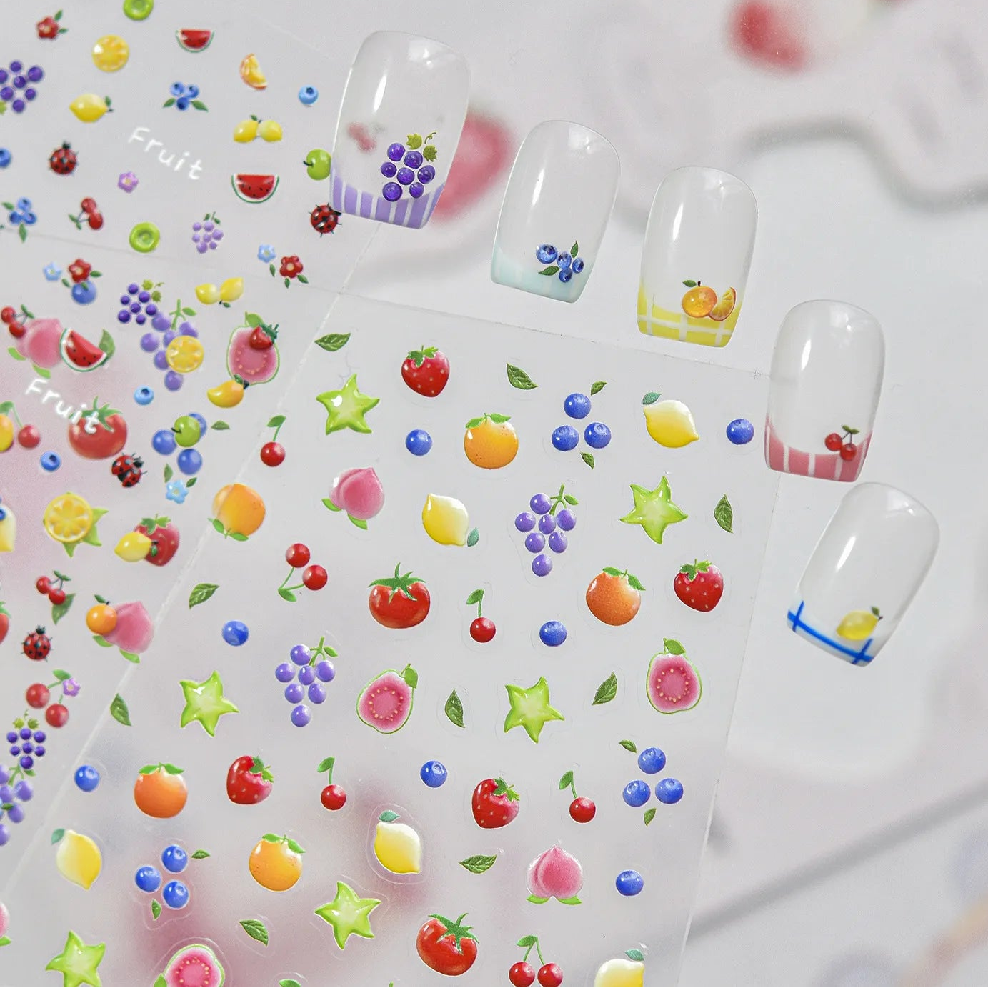 3D Kawaii Fruit Nail Art Stickers - Summer Grape Cherry Peach Decals