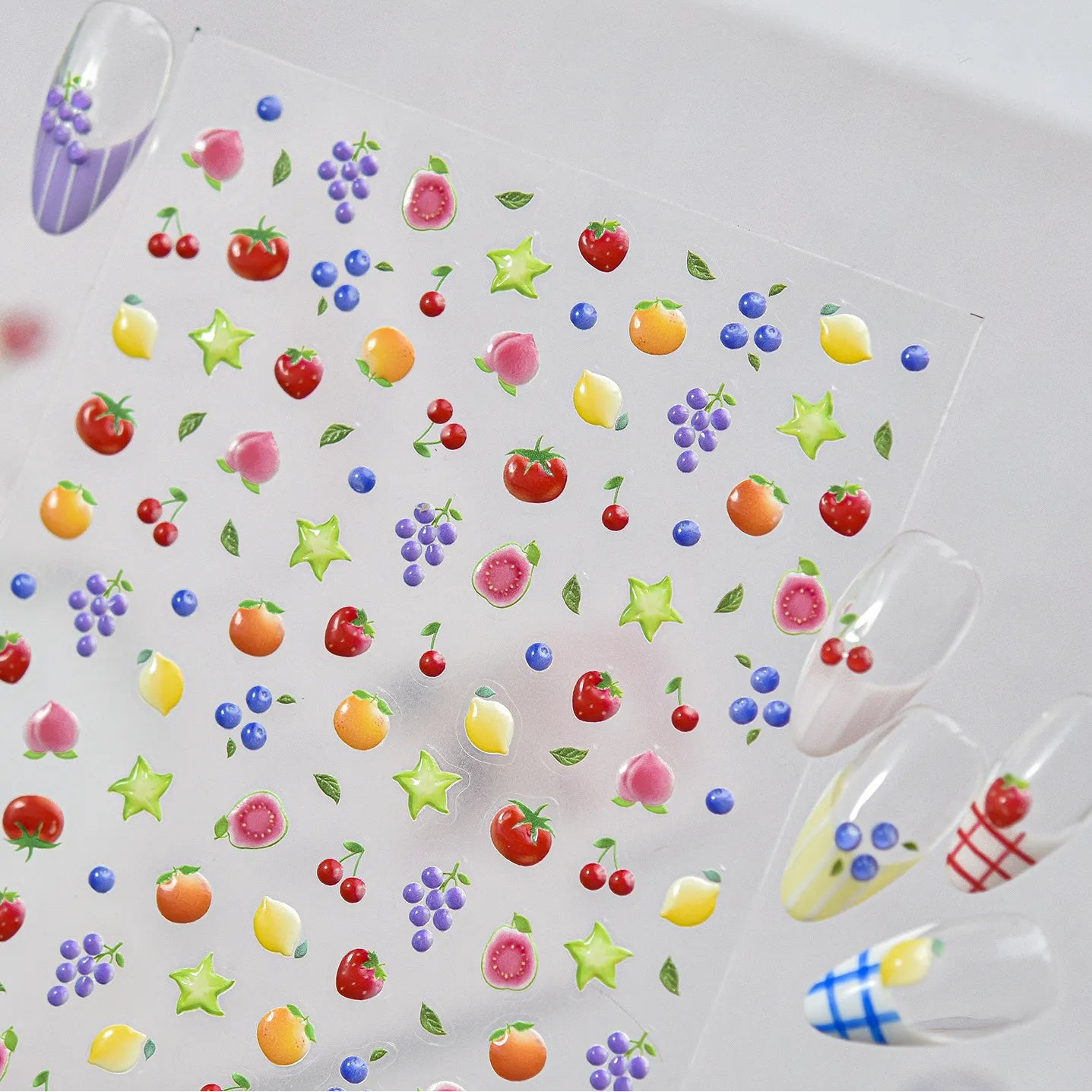 3D Kawaii Fruit Nail Art Stickers - Summer Grape Cherry Peach Decals