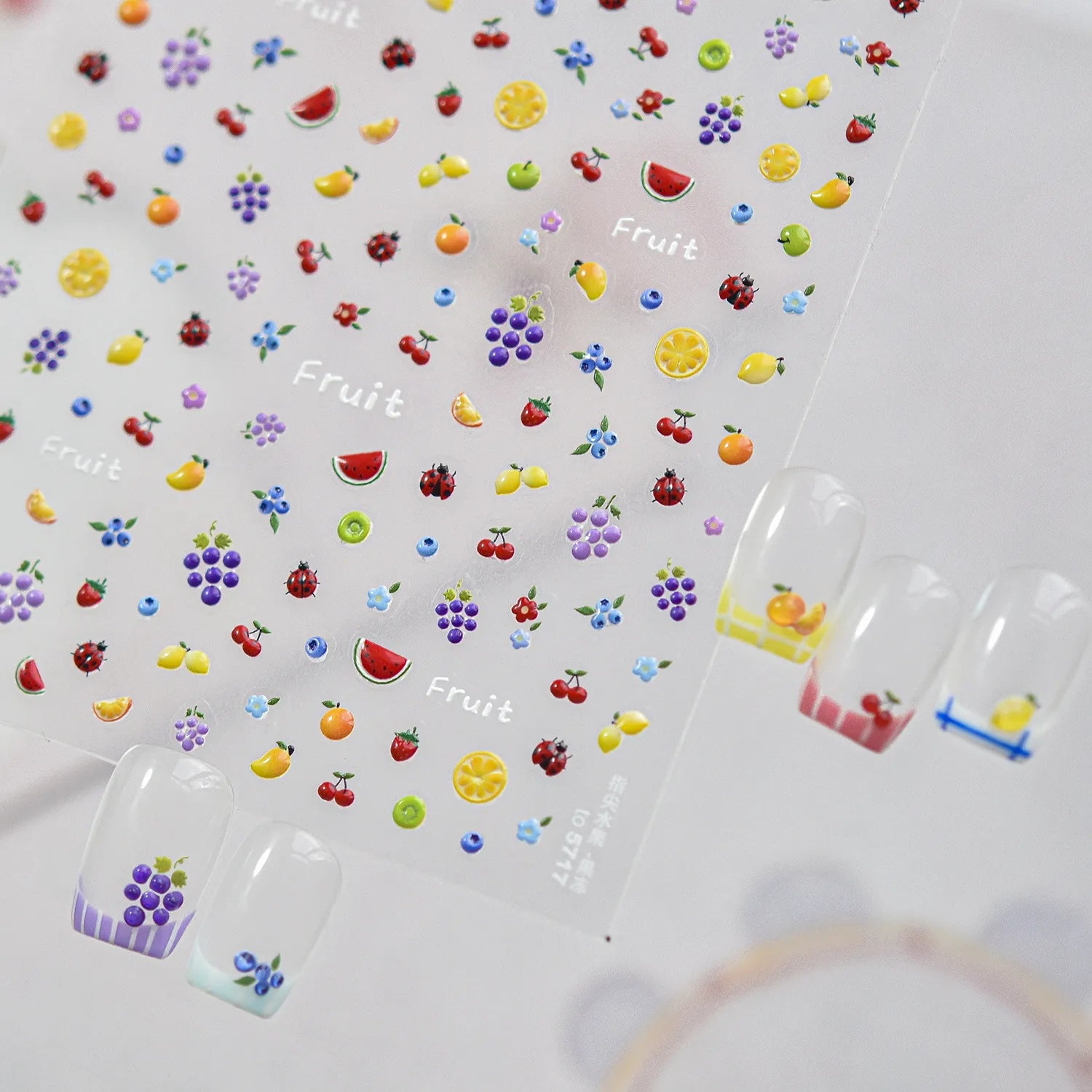 3D Kawaii Fruit Nail Art Stickers - Summer Grape Cherry Peach Decals