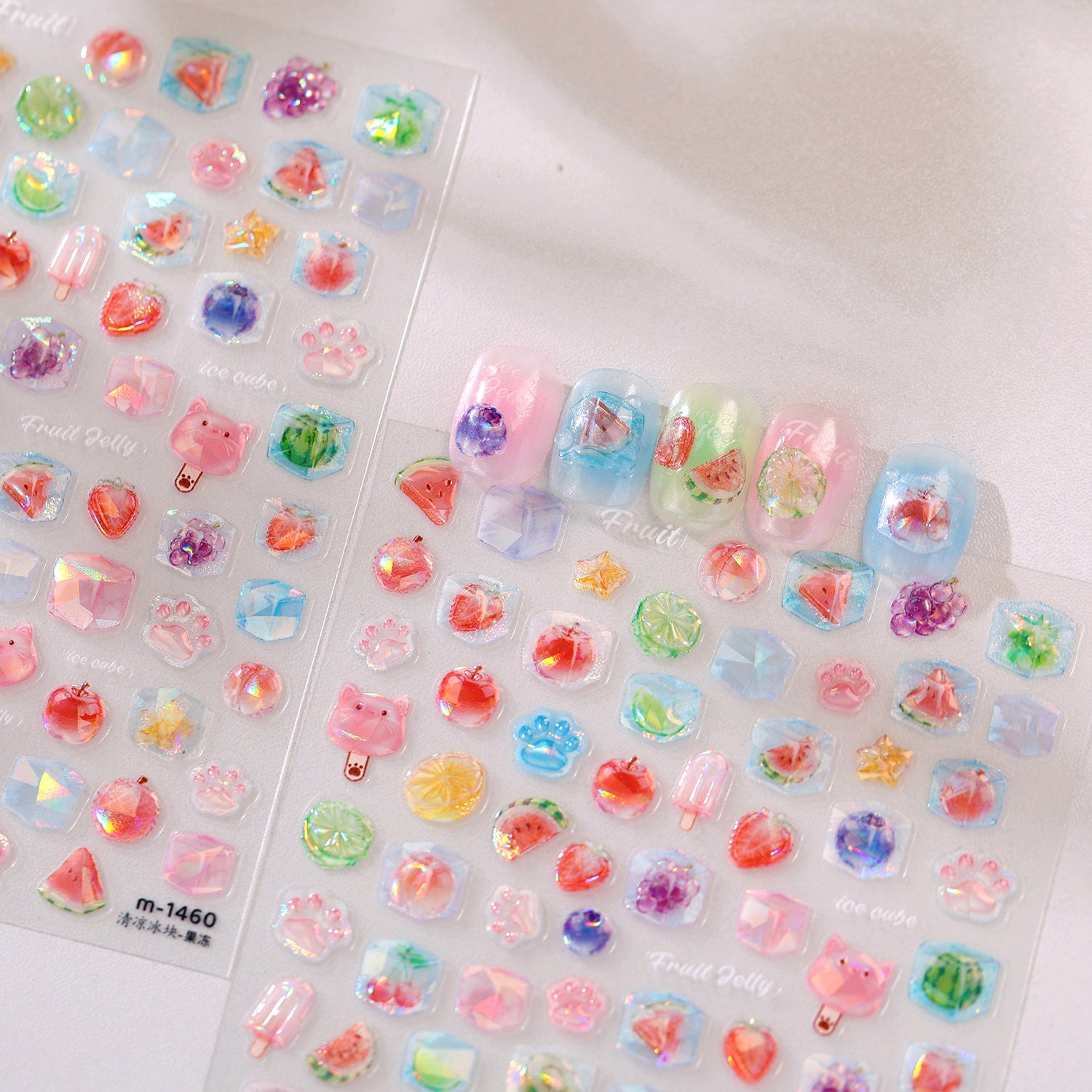3D Kawaii Ice Cube & Fruit Jelly Nail Stickers