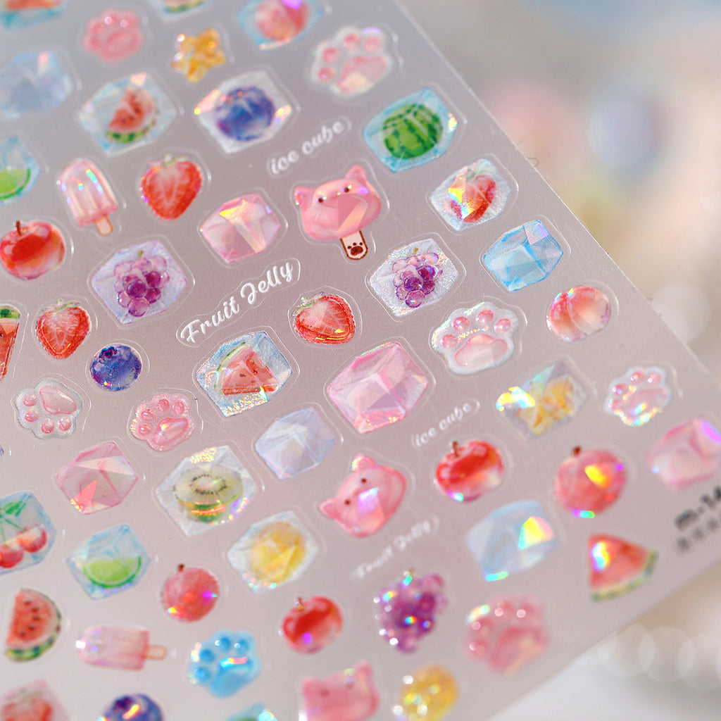 3D Kawaii Ice Cube & Fruit Jelly Nail Stickers