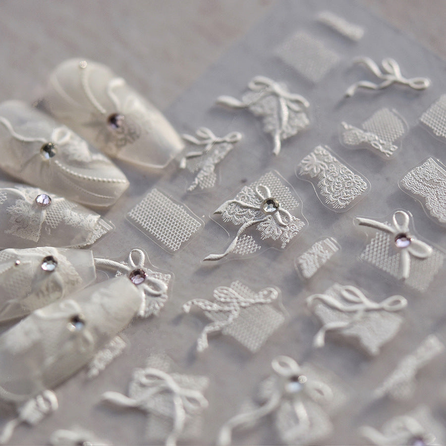 3D Lace Bow Nail Art Stickers - Elegant DIY Wedding Manicure Decals