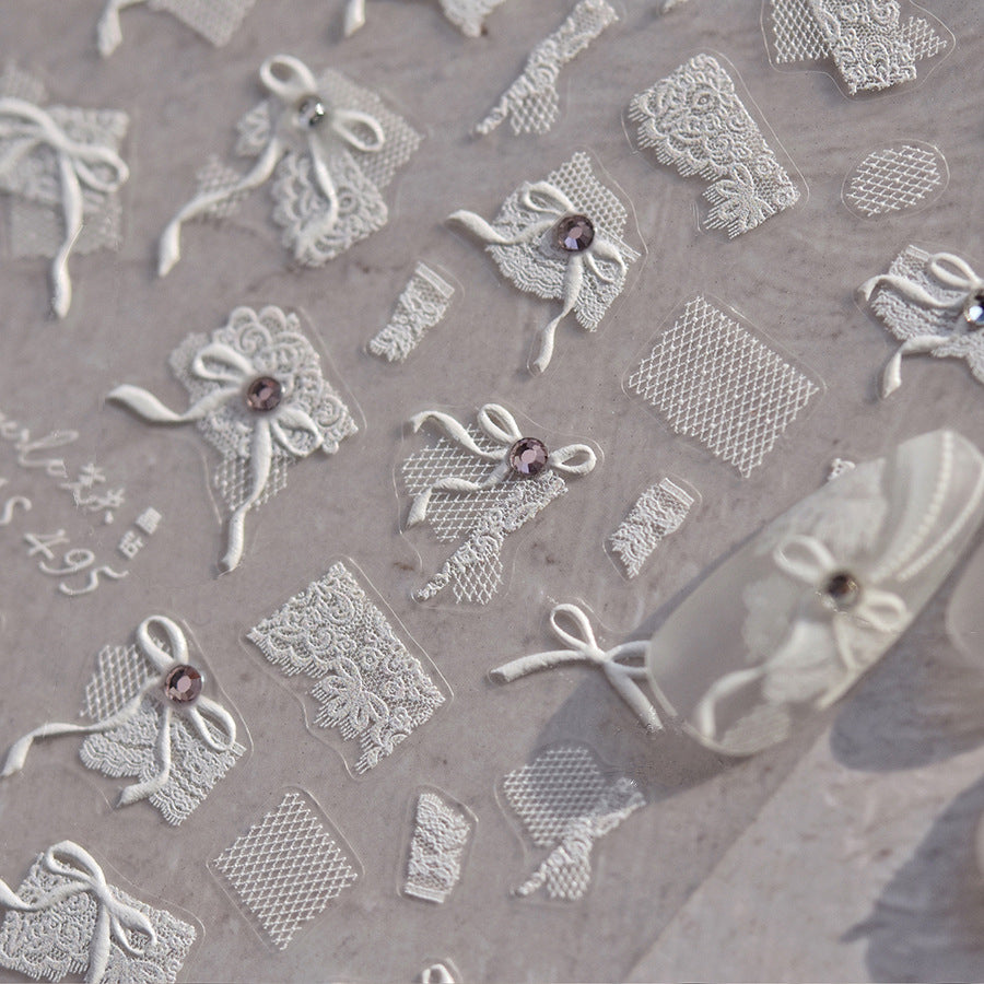 3D Lace Bow Nail Art Stickers - Elegant DIY Wedding Manicure Decals