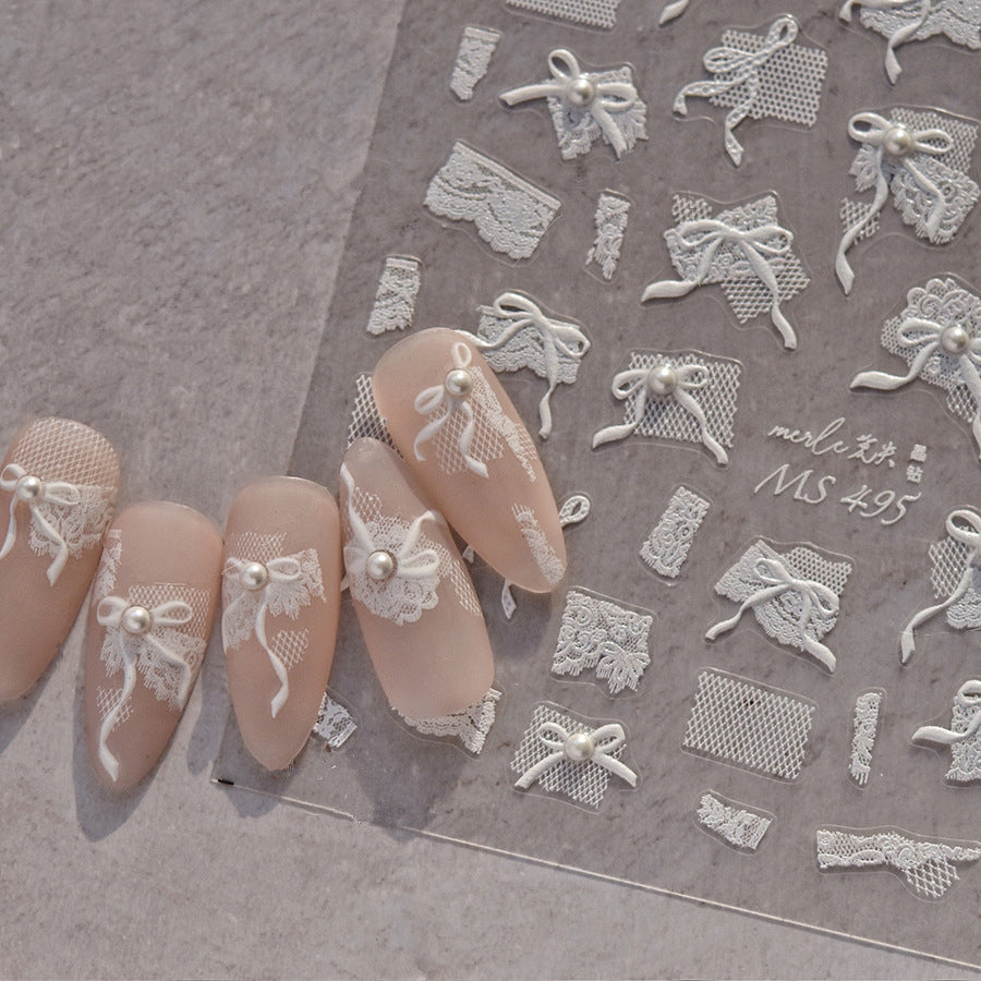 3D Lace Bow Nail Art Stickers - Elegant DIY Wedding Manicure Decals