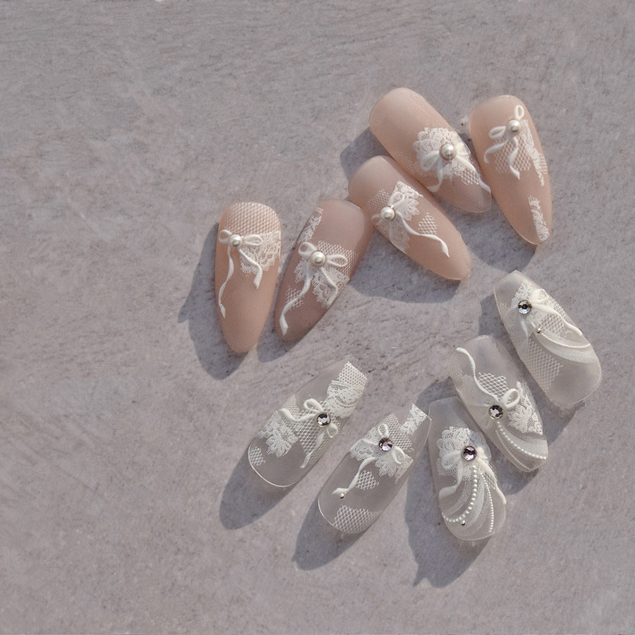 3D Lace Bow Nail Art Stickers - Elegant DIY Wedding Manicure Decals