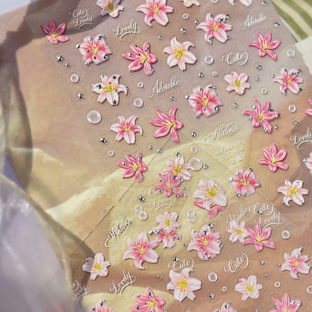 3D Lily Nail Stickers - Aesthetic Floral Manicure Decals 