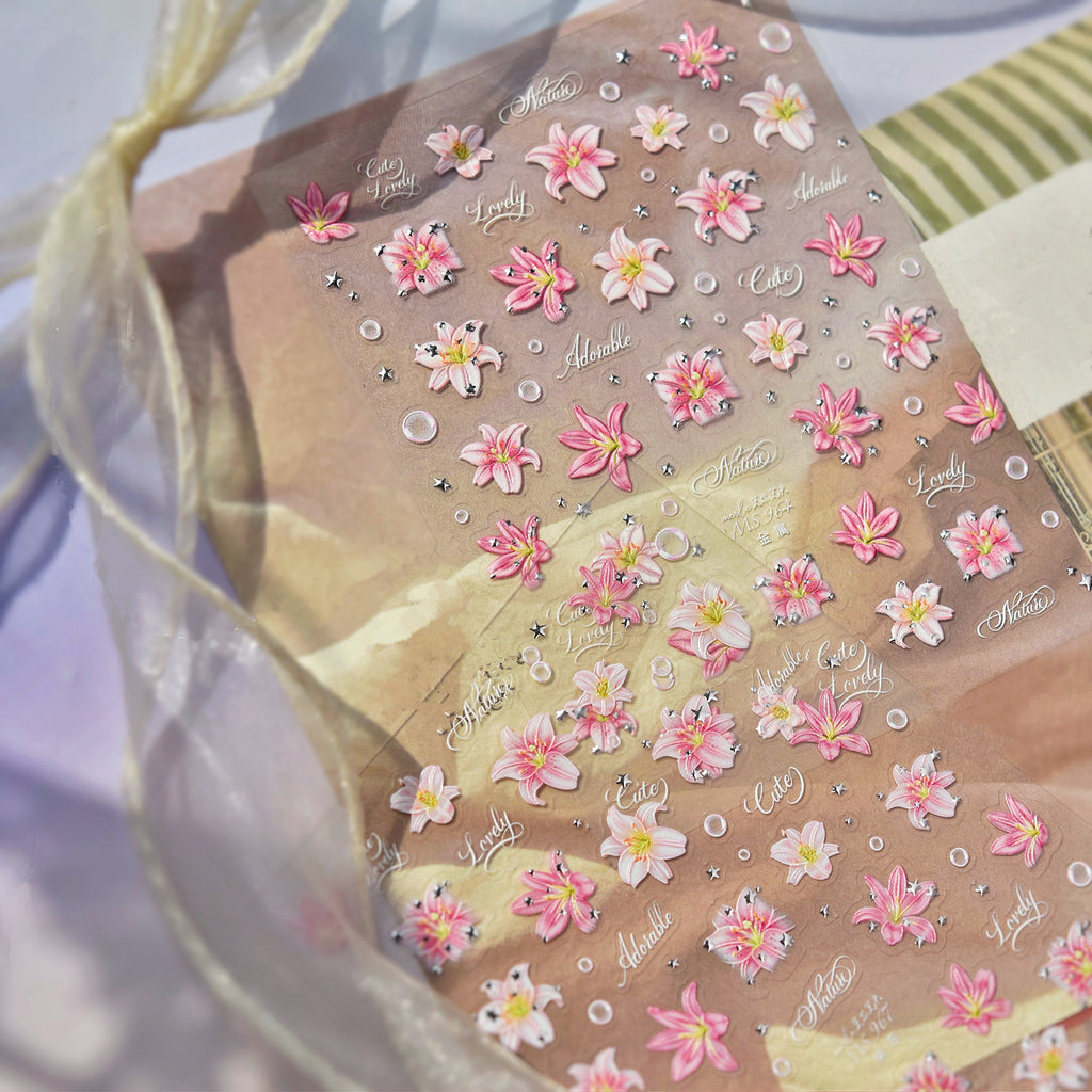 3D Lily Nail Stickers - Aesthetic Floral Manicure Decals 