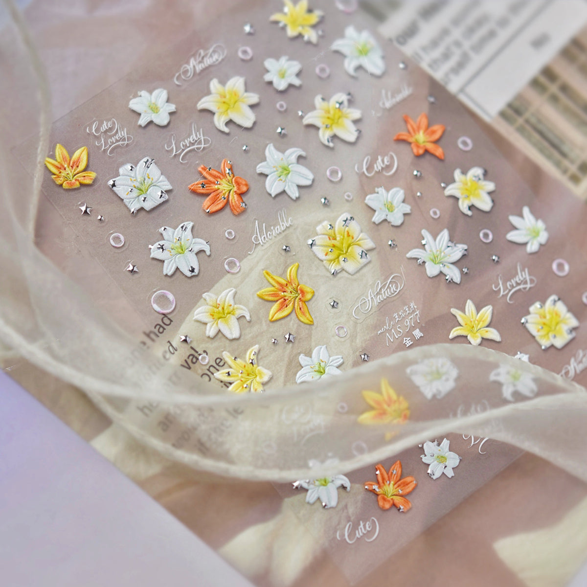 3D Lily Nail Stickers - Aesthetic Floral Manicure Decals 