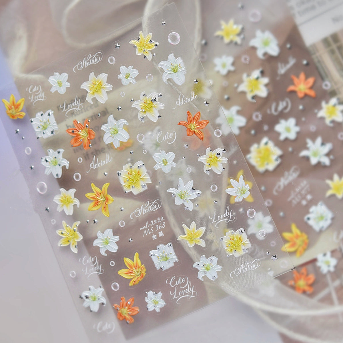 3D Lily Nail Stickers - Aesthetic Floral Manicure Decals 