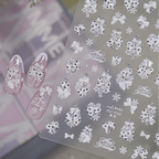3D Luxury Christmas Nail Stickers - Elegant Bows, Pearls, Snowflakes Series 