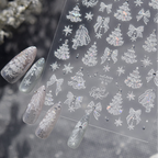 3D Luxury Christmas Nail Stickers - Elegant Bows, Pearls, Snowflakes Series 