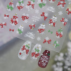 3D Luxury Christmas Nail Stickers - Elegant Bows, Pearls, Snowflakes Series 