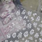 3D Luxury Christmas Nail Stickers - Elegant Bows, Pearls, Snowflakes Series 