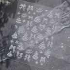 3D Luxury Christmas Nail Stickers - Elegant Bows, Pearls, Snowflakes Series 