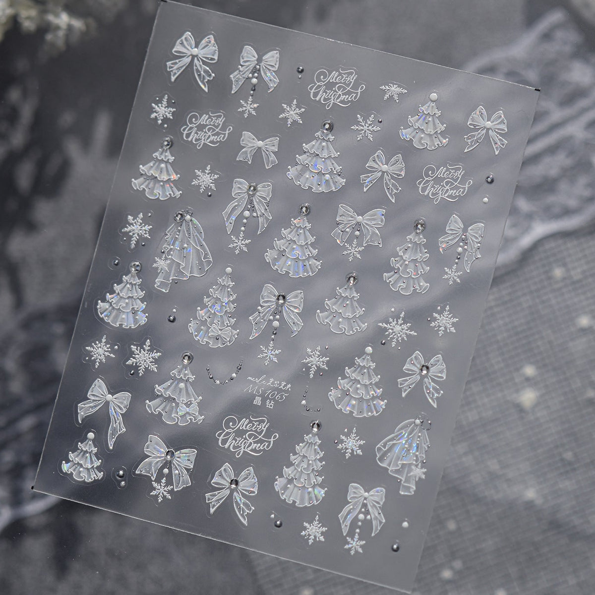 3D Luxury Christmas Nail Stickers - Elegant Bows, Pearls, Snowflakes Series 