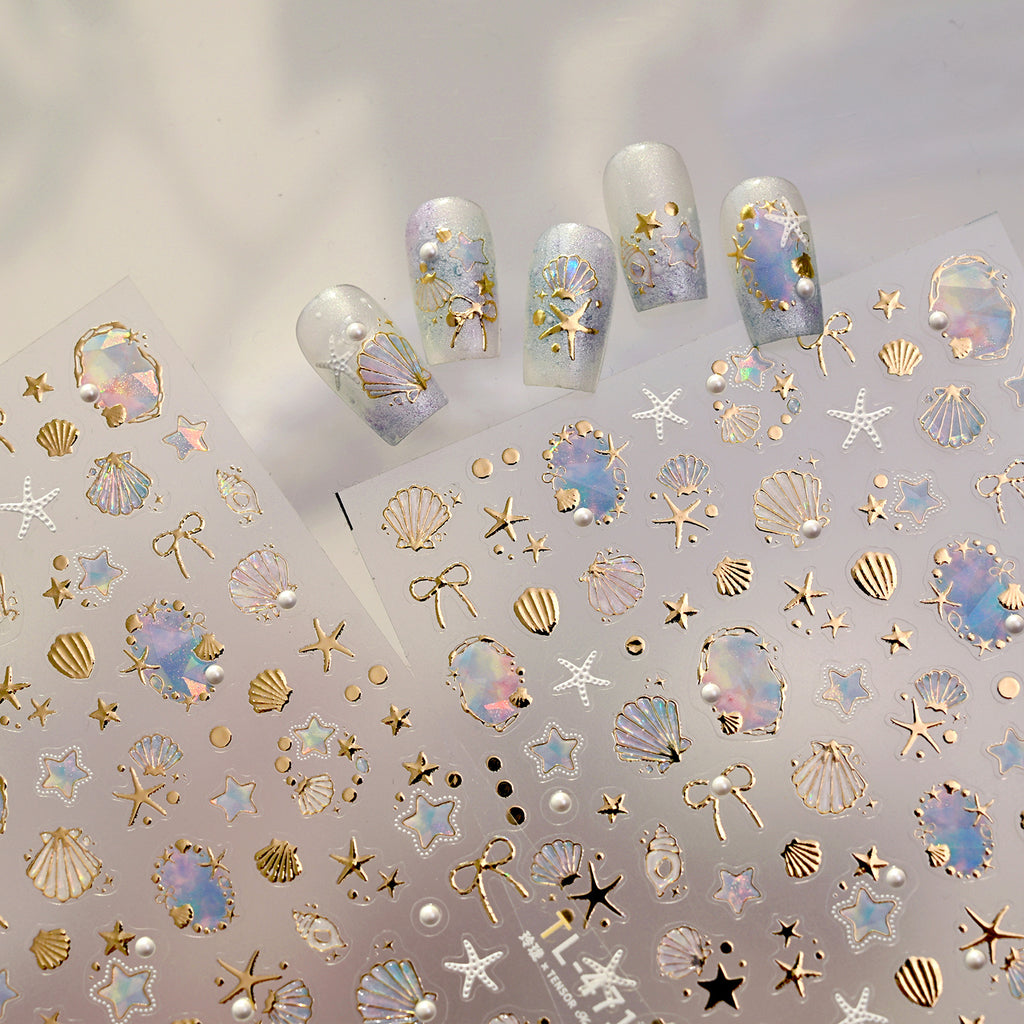 3D Mermaid Ocean Nail Stickers - Shell, Starfish & Beach Summer Decals