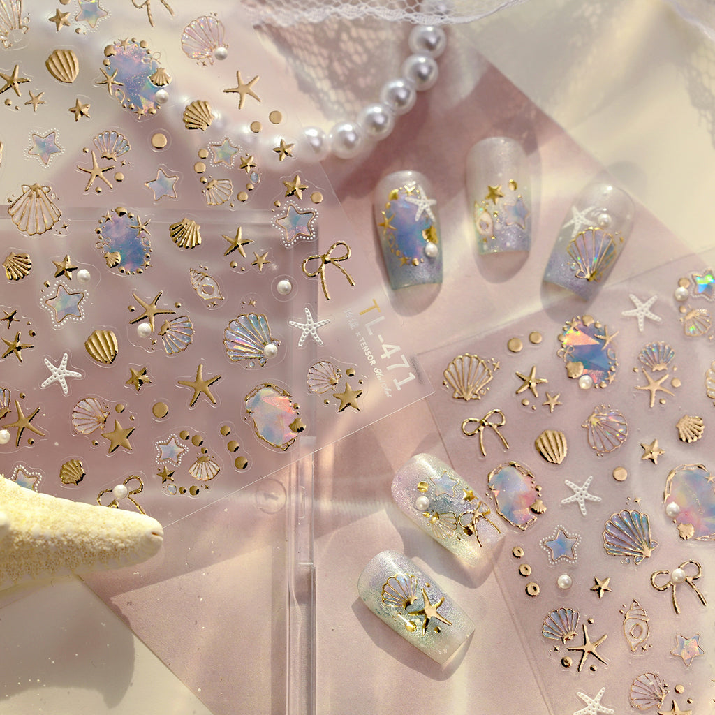3D Mermaid Ocean Nail Stickers - Shell, Starfish & Beach Summer Decals