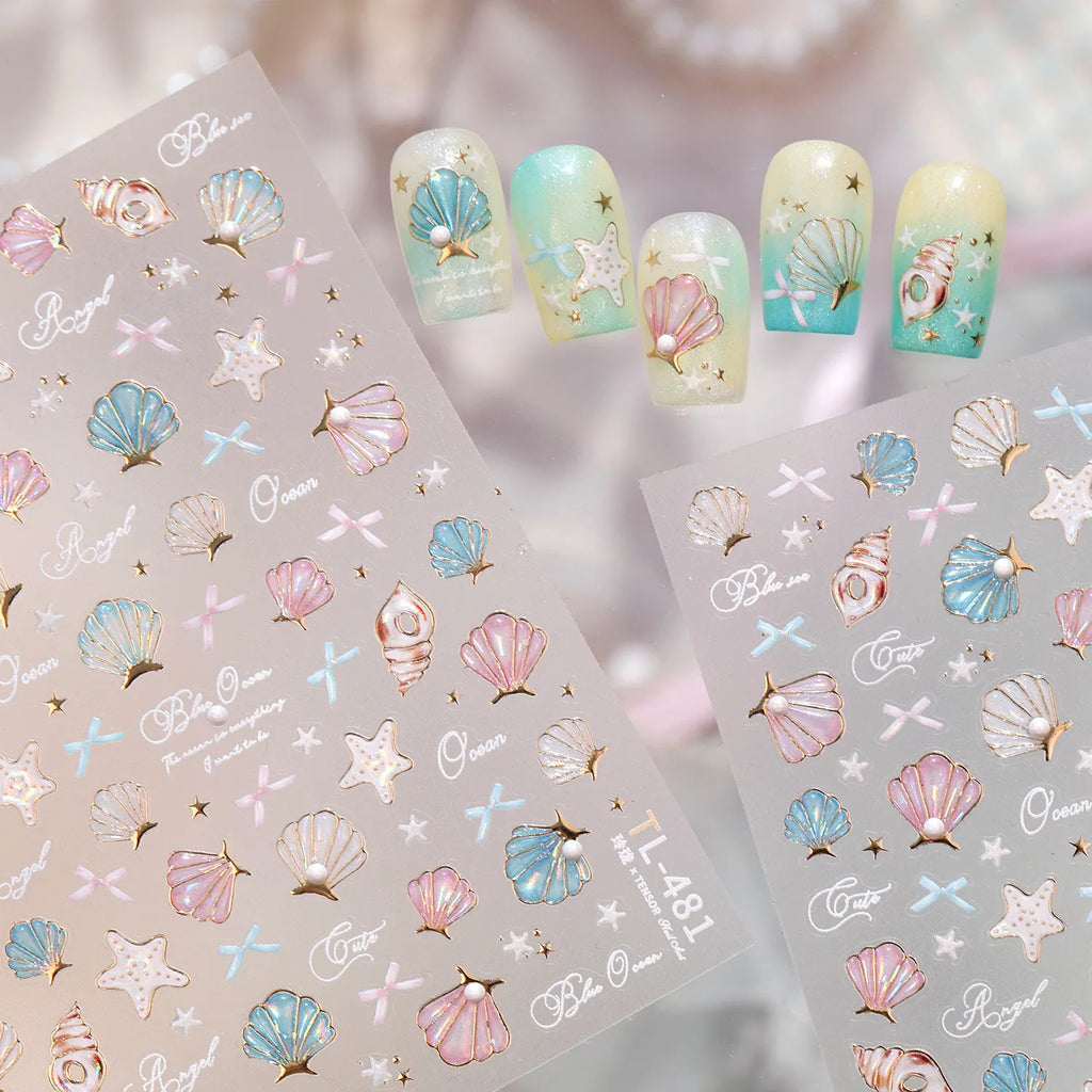 3D Mermaid Ocean Nail Stickers - Shell, Starfish & Beach Summer Decals 471
