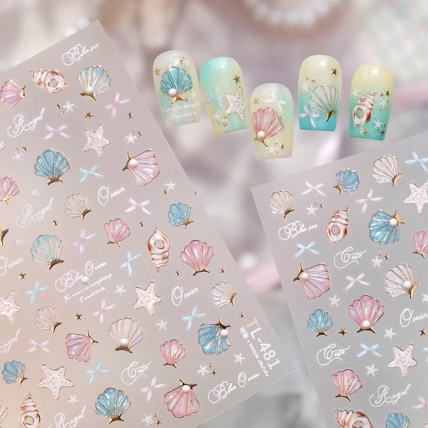 3D Mermaid Ocean Nail Stickers - Shell, Starfish & Beach Summer Decals 471
