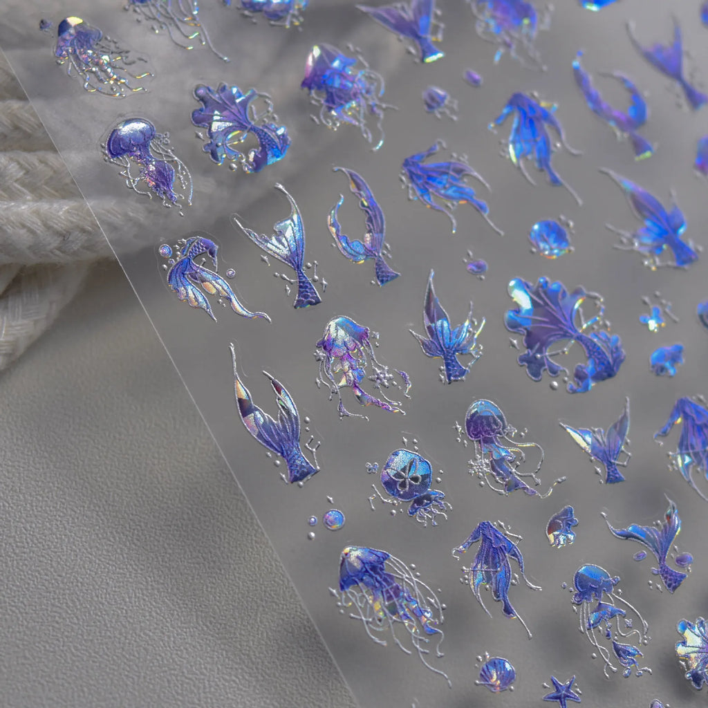 3D Mermaid Tail Nail Stickers – UltraThin Ocean Vives Nail Art Decals 