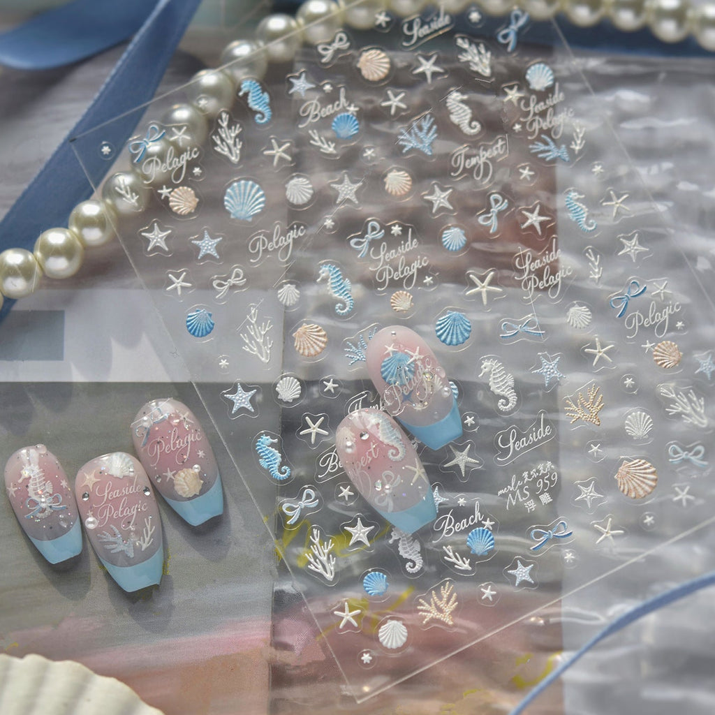 3D Mermaidcore Ocean Nail Stickers - Seashell & Starfish Decals