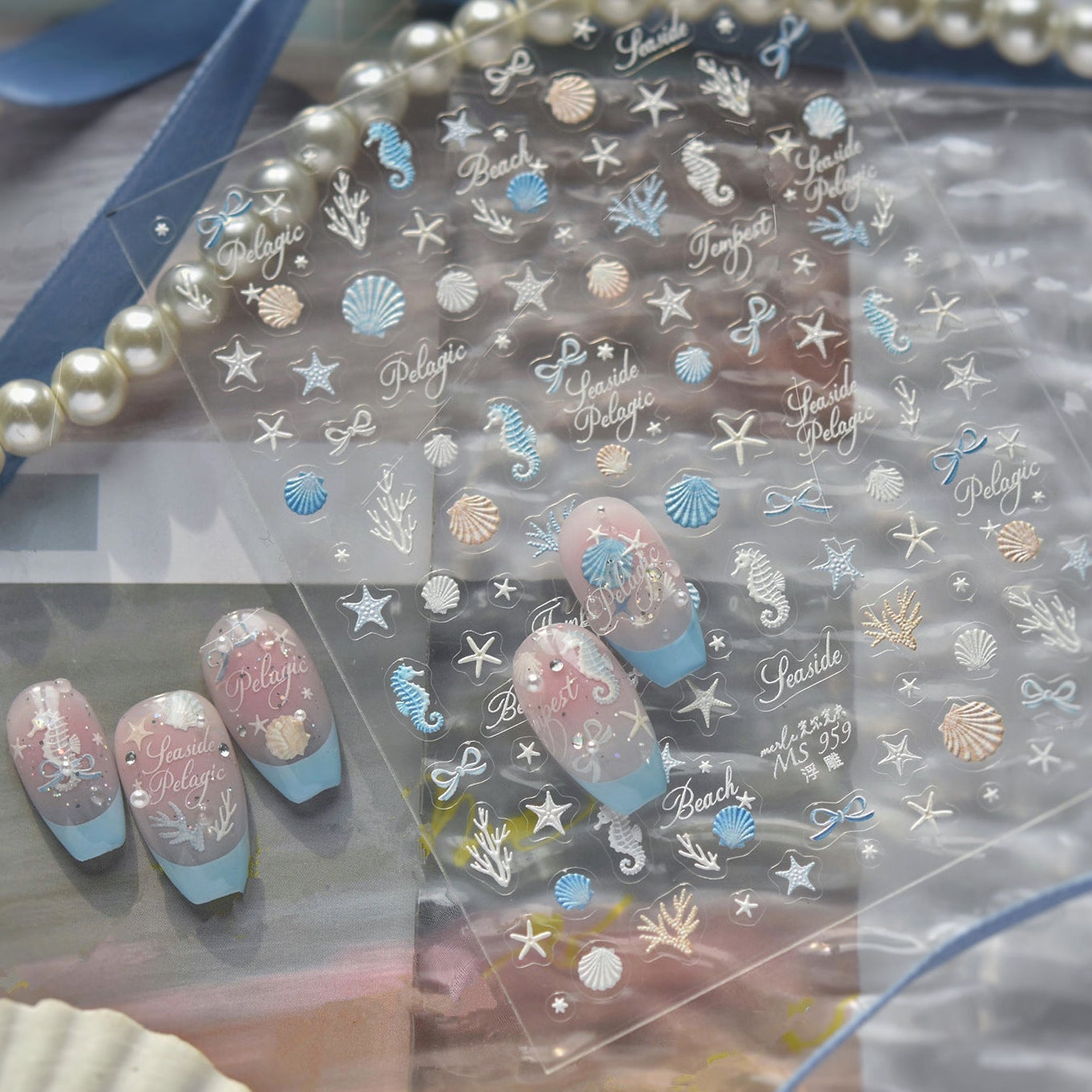 3D Mermaidcore Ocean Nail Stickers - Seashell & Starfish Decals