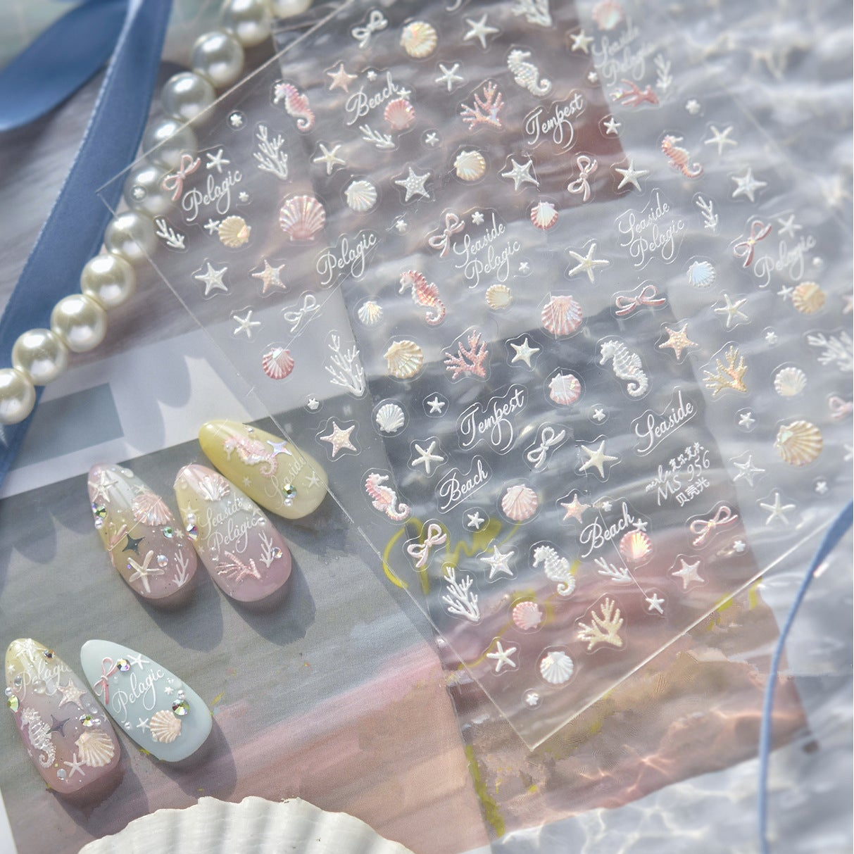 3D Mermaidcore Ocean Nail Stickers - Seashell & Starfish Decals