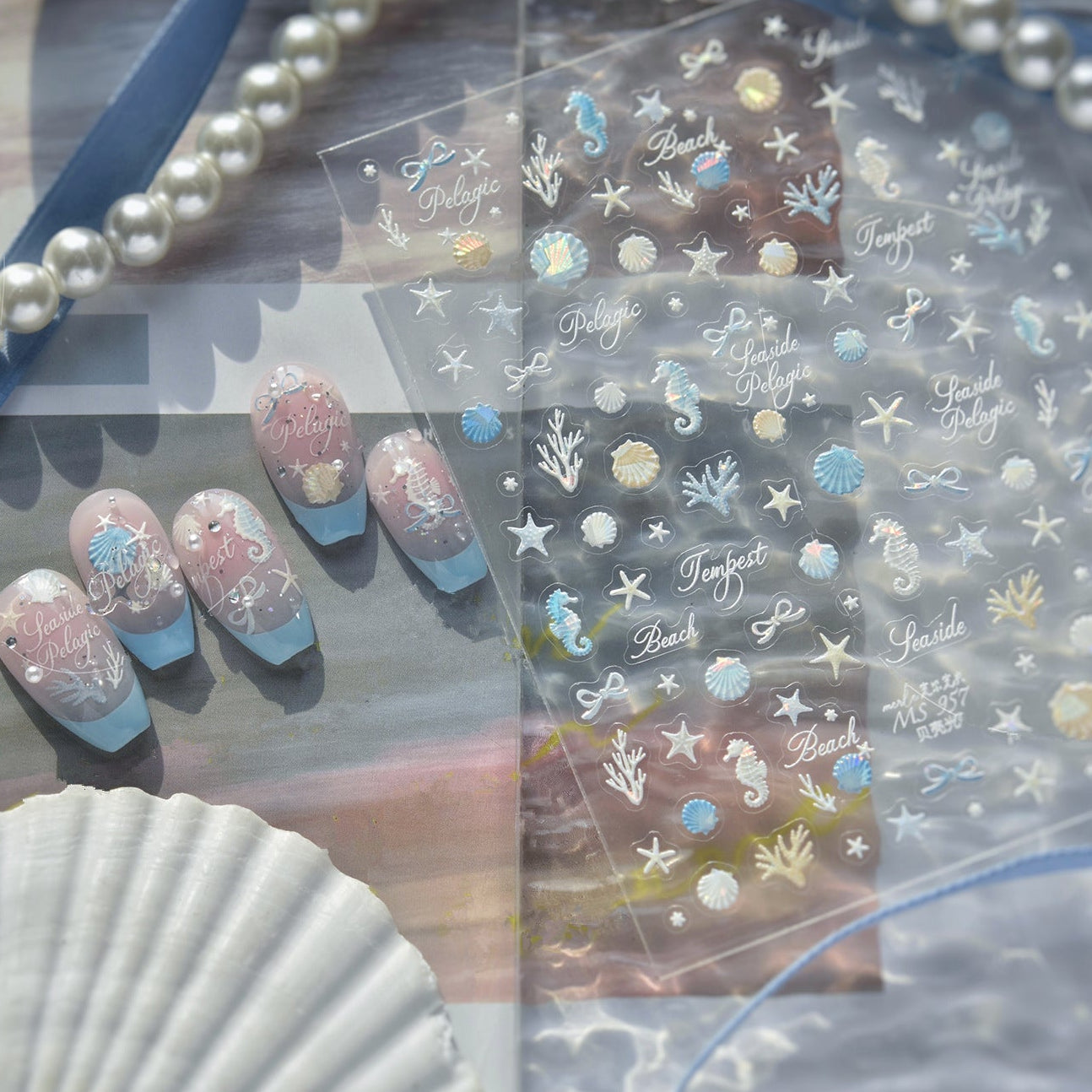 3D Mermaidcore Ocean Nail Stickers - Seashell & Starfish Decals