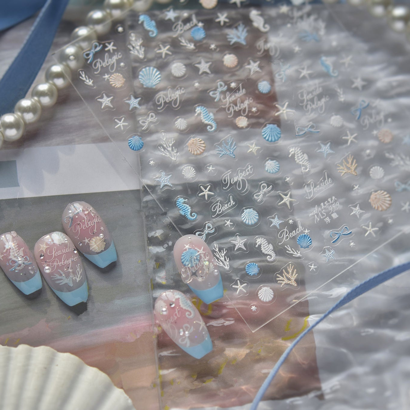 3D Mermaidcore Ocean Nail Stickers - Seashell & Starfish Decals