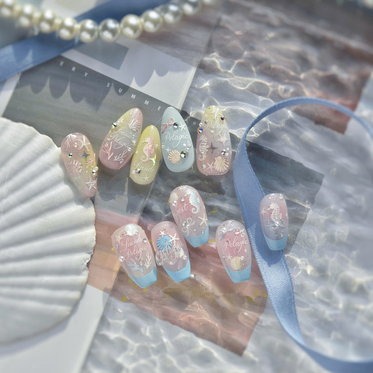 3D Mermaidcore Ocean Nail Stickers - Seashell & Starfish Decals