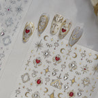 3D Metallic Celestial Nail Stickers - Vintage Heart & Moon Decals 5969
