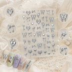 3D Metallic Cyber Goth Butterfly Heart Nail Stickers Chrome Decals 1016