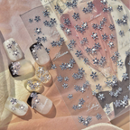 3D Metallic Floral Nail Stickers - Elegant Chrome & Pearl Flower Decals