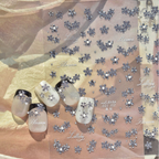 3D Metallic Floral Nail Stickers - Elegant Chrome & Pearl Flower Decals