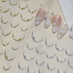 3D Metallic French Line Nail Stickers Gold Silver Chrome Wave Decals 1029