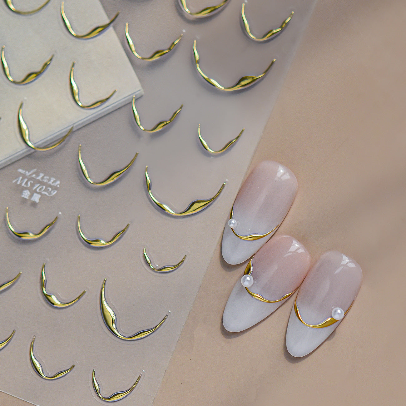 3D Metallic French Line Nail Stickers Gold Silver Chrome Wave Decals 1029