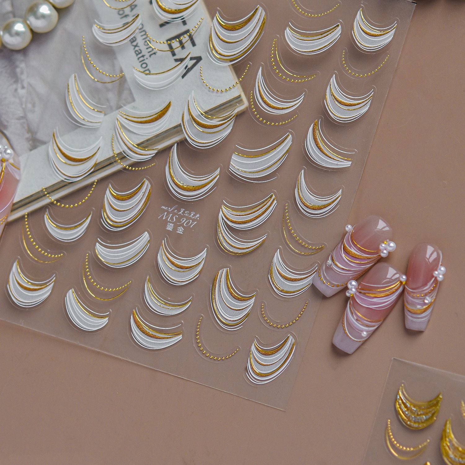 3D Metallic Gold Ribbon French Tip Nail Stickers